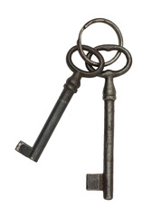 Two old vintage keys isolated on a transparent background