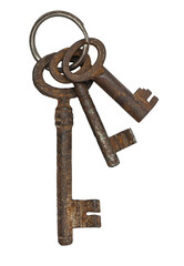 Bunch of old vintage keys isolated on a transparent background