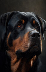 Obraz premium Generative AI of an illustration of a portrait of a rottweiler dog in a photographic studio, realistic image with black background
