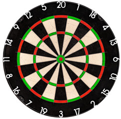 professional sisal steel bristle dartboard isolated white background. dart game sport hobby leisure time concept