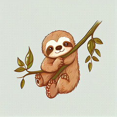 Obraz premium cute sloth hanging from tree branch cartoon style created with generative AI