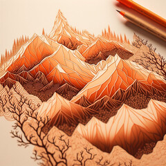 abstract illustration of a tree in the background brown peach tones