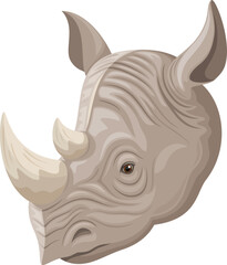 Vector illustration of a three-quarter front view of the head of a rhinoceros.
