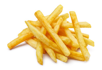 Delicious potato fries, isolated on white background