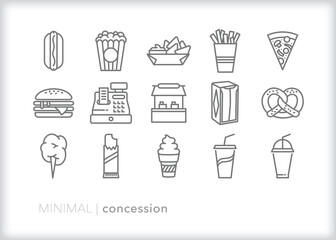 Set of concession line icons of food, drink, and snacks for a concert or sporting event