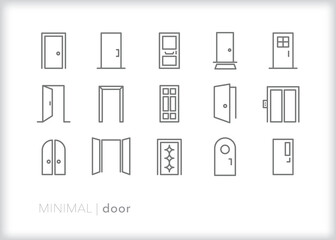 Set of door line icons for buildings, construction and interiors