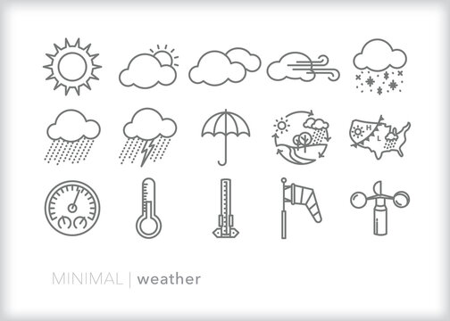 Set of weather line icons of showing different types of weather outside throughout the year