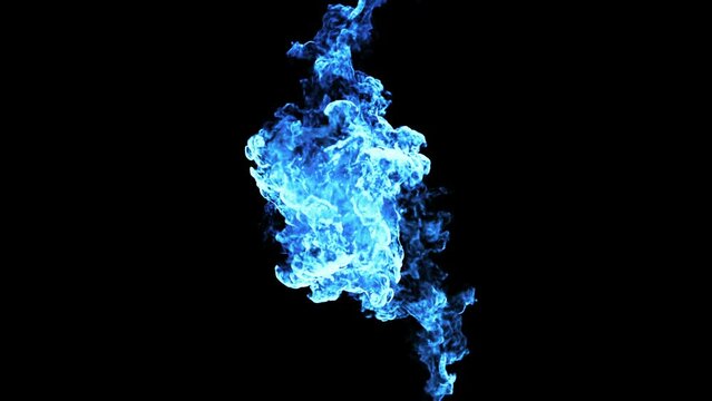 Blue Fire Animation Overlay and alpha matte Graphic Elements. 3d illustration.