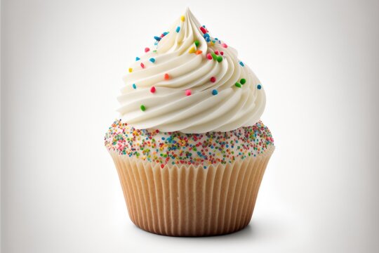 Delicious cupcakes on white background, Space for text. Generative AI