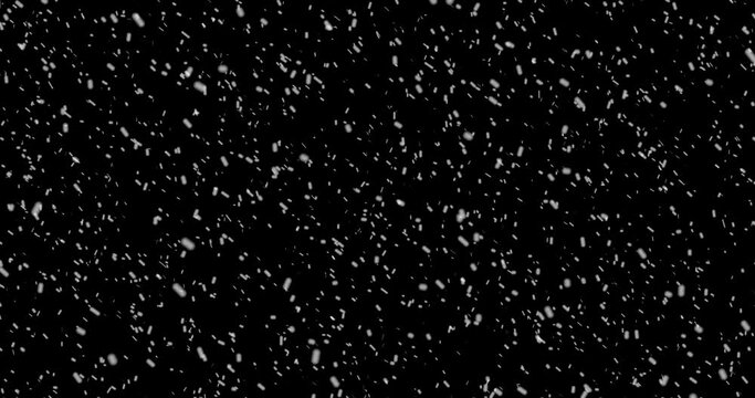 Large and small snowflakes. Isolated falling snow, Alpha, Ethereal, Intense, Storm, 4k, looped animation