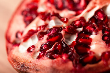 Halved pomegranate detail seed
