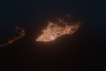 Aerial view on Salvador (Brazil) from south. Top view on modern city at night from space