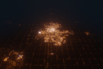 Aerial view on Champaign (USA) from west. Satellite view on modern city at night