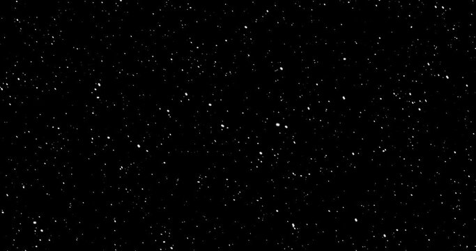 Motion with falling snow against transparent background. Seamless 4k asbtract footage