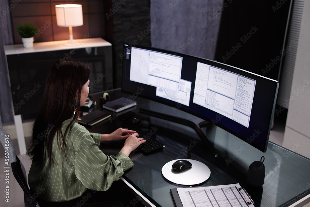 Fototapete Programmer Woman Coding On Computer