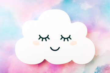 Smiling cloud on colorful pastel background, top view