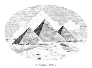 Pyramid hand draw vintage engraving style black and white clip art