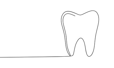One line drawing Tooth. Continuous line drawing of tooth. Tooth linear vector