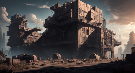 Abandoned City Ruins: Industrial Pollution in a Dystopian Landscape [AI Generated]