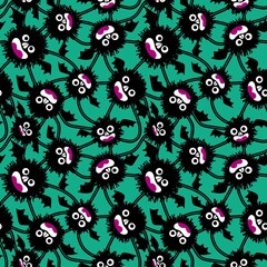Naklejka premium Halloween cartoon animals seamless fluffy bats pattern for wrapping paper and kids clothes print and fabrics