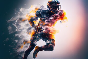 Obraz na płótnie Canvas colourful multi exposure illustration of american football player with helmet, generative ai