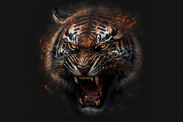 head of a tiger in forest color art