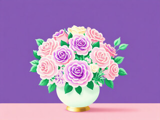 Pastel Rose Bouquet Illustration - Generative AI Image