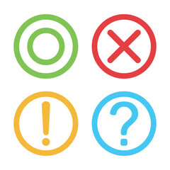 Question mark icon, exclamation mark, true and false vector illustration on white background.