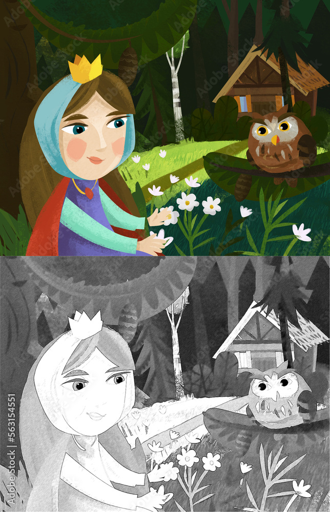 Canvas Prints cartoon princess near forest house illustration