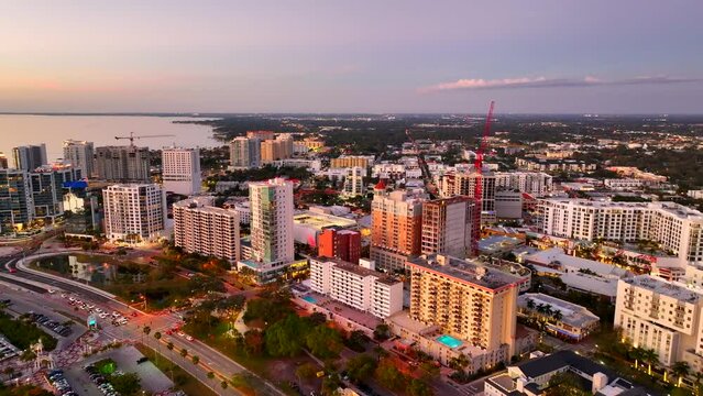 Sunset Downtown Sarasota Florida 4k