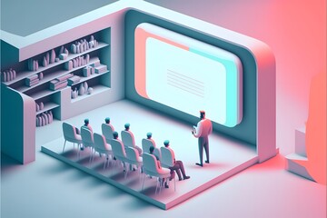 Product demo. Keynote speech. Product demonstration. Office. Business. Conference.
