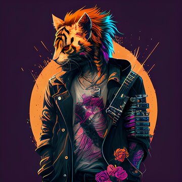 Tigre rockero con chaqueta de curo