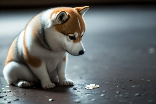 sad puppy looks at what little money he has left, Generative Ai, 