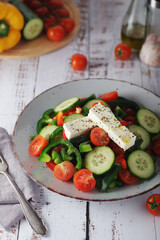Traditional Greek salad on the plate