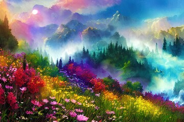 Obraz na płótnie Canvas rainbow in the mountains alps hills color art