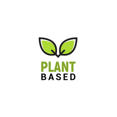 Plant based vegan badge eco icon. Suitable vegetarian symbol logo leaf plant sign.