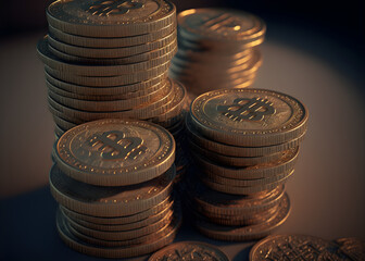 A pile of phisical bitcoins with generative AI