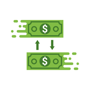 Fast Send Money Transfer Funds Payment Vector Icon. Flying Dollar Money Send Logo