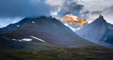 sunlight on mountain peak, Banff Canada