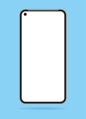 Smartphone mockup frameless blank screen frameless design. Mobile phone icon on blue background vector illustration. Flat Icon Mobile Phone, Handphone. Smartphone mockup innovative future technology.	