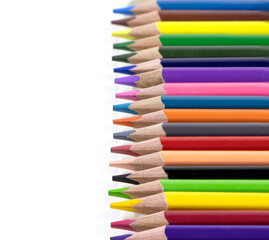 A set of color pencils isolated on a white background. Copy space. A School stuff.Drawing supplies