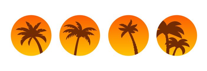 Palm sunset circle golden summer vector design travel icon. Palm golden sunset summer isolated fashion beauty tropical template.