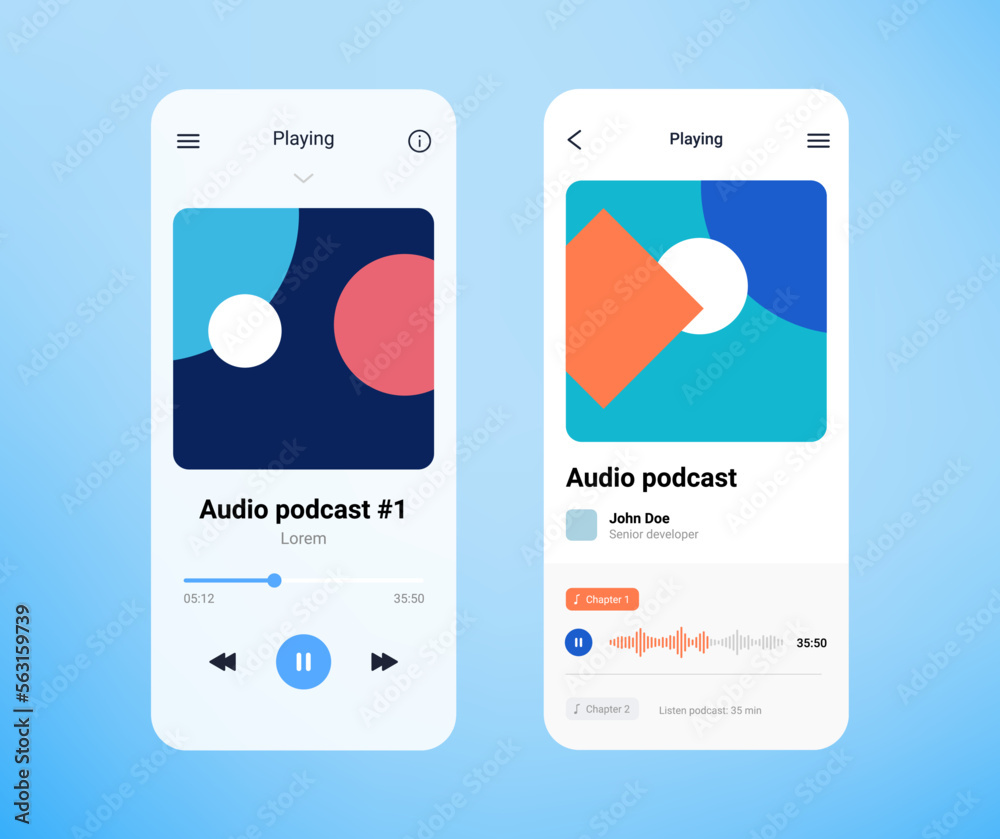 Wall mural music podcast player app template interface. audio mobile podcast music player background vector des