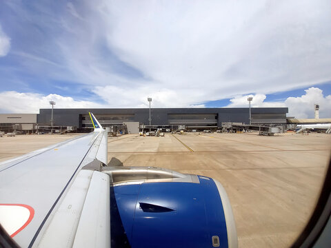 Azul airline airplane at Confins airport - view from inside the plane