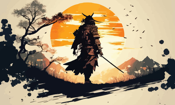 Fototapeta a samurai walking to the sun