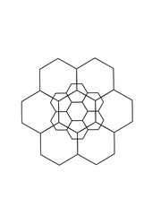 grafik aus miteinander verbundenenn sechsecke verschiedener größe symmetrisch kombi,iert