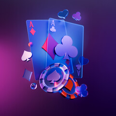 Dark Style Casino & Poker Element 3D Render