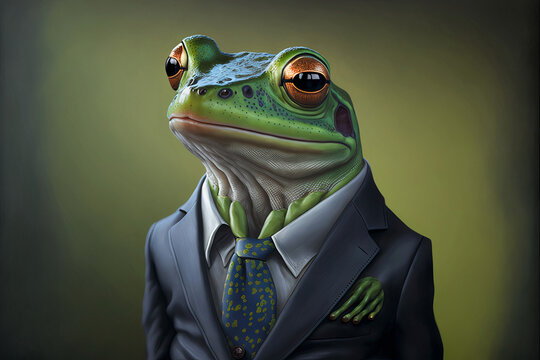 Portrait of a red-eyed frog in a business suit,  generative AI