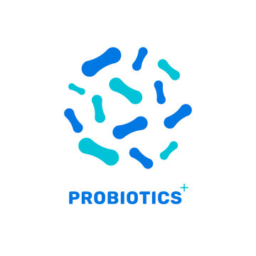 Probiotic bacteria logo. Bifidobacteria lactobacillus gut acidophilus. Lactic prebiotic healthy flora care