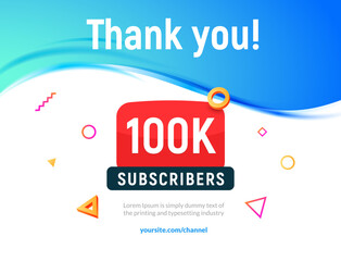 100000 followers vector post 100k celebration. Ten thousands subscribers followers thank you congratulation.